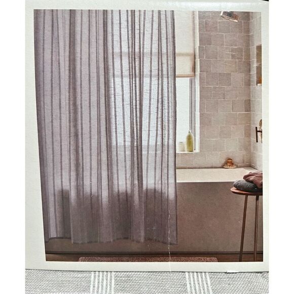 Threshold Tonal Striped Shower Curtain Gray 100% Cotton 72” x 72” Buttonhole NWT - Picture 5 of 9